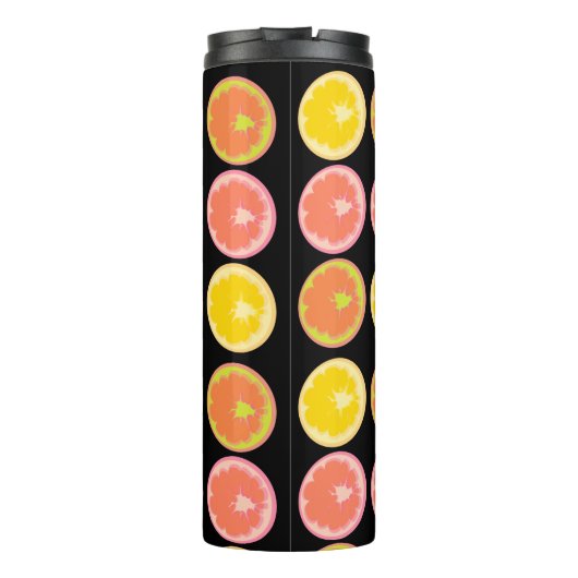 Citrus Snoep Lemon Pattern Black Thermosbeker (Achterkant)