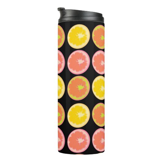 Citrus Snoep Lemon Pattern Black Thermosbeker (Geroteerd rechts)