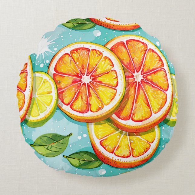 Citrus Splash Rond Kussen (Voorkant)