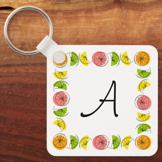 Citrus Square Monogram aluminium dubbelzijdig Sleutelhanger (Voorkant)
