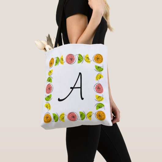 Citrus Square Monogram geel terug over het hele ta Tote Bag (Dichtbij)