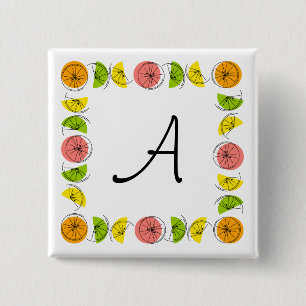 Citrus Square Monogram, knop vierkant Vierkante Button 5,1 Cm