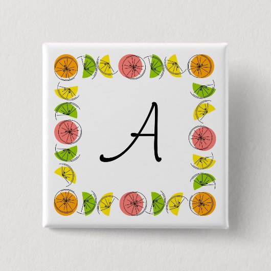 Citrus Square Monogram, knop vierkant Vierkante Button 5,1 Cm (Voorkant)