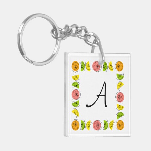 Citrus Square Monogram vierkant dubbelzijdig Sleutelhanger (Voorkant Links)