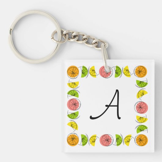 Citrus Square Monogram vierkant dubbelzijdig Sleutelhanger (Voorkant)