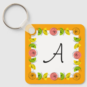 Citrus Square Orange Monogram aluminium Sleutelhanger