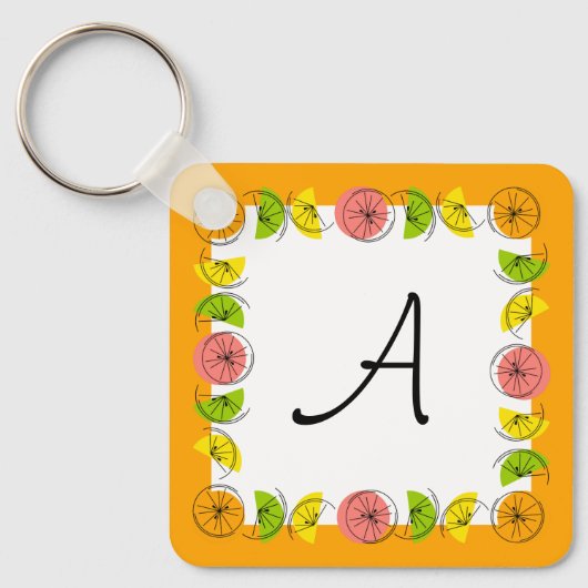 Citrus Square Orange Monogram aluminium Sleutelhanger (Voorkant)