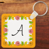 Citrus Square Orange Monogram aluminium Sleutelhanger (Achterkant)