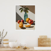 Citrus Stilleven met glazen fles Poster (Keuken)
