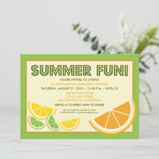 Citrus Summer Fun Cookout Uitnodiging (groen) (Staand voorkant)