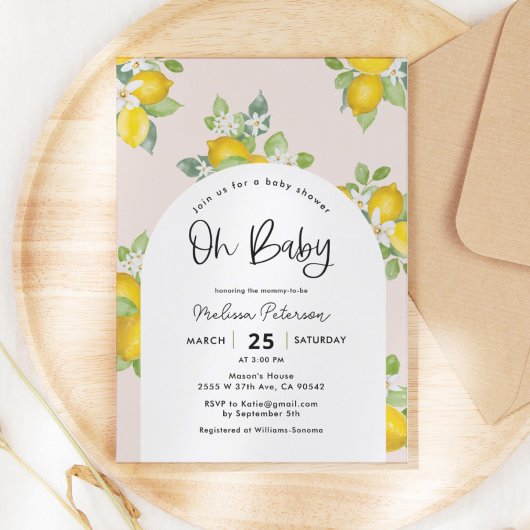 Citrus Summer Lemon Theme Baby shower Kaart