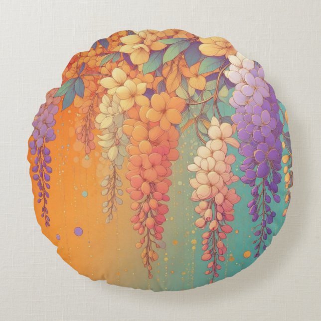 Citrus Sunset Wisteria Rond Kussen (Voorkant)