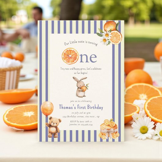 Citrus Sweet Bunny Boy First Birthday Kaart