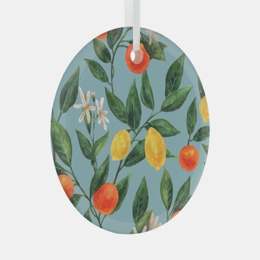 Citrus takken: Waterverf sierpatroon Glas Ornament (Voorkant Rechts)