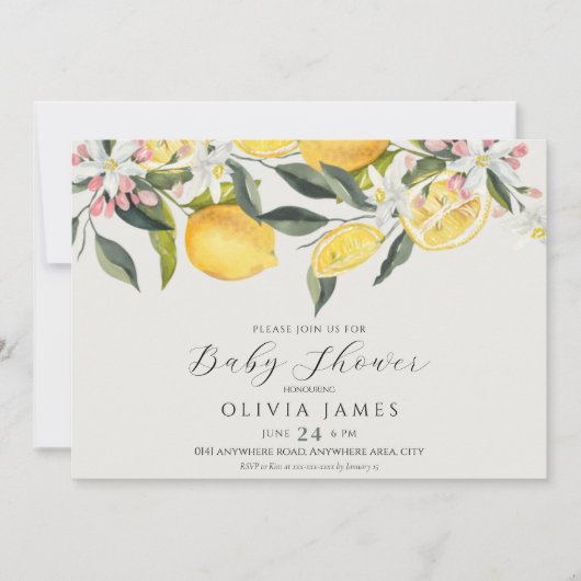 Citrus thema baby shower kaart (Voorkant)