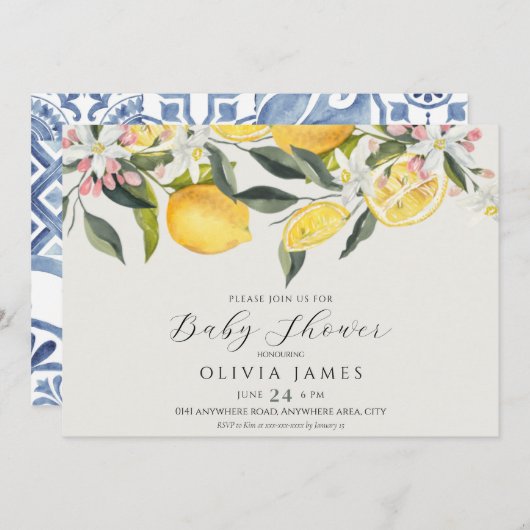 Citrus thema baby shower kaart (Voorkant / Achterkant)