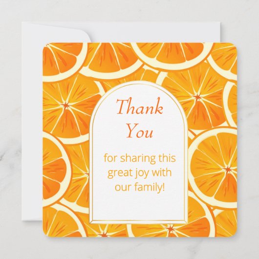 Citrus-thema eerste verjaardag nummer "1" bedankkaart (Achterkant)