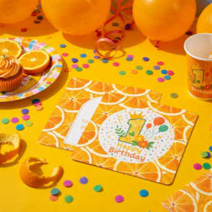 Citrus-thema eerste verjaardag nummer "1" bedankkaart