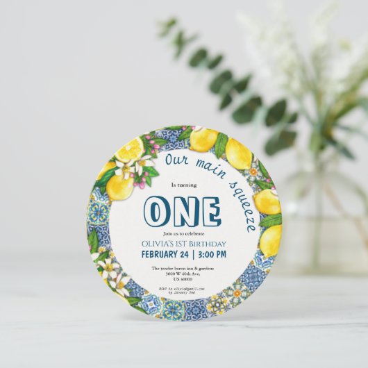 Citrus thema meisje 1e verjaardag kaart (Staand voorkant)
