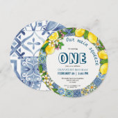 Citrus thema meisje 1e verjaardag kaart (Voorkant / Achterkant)