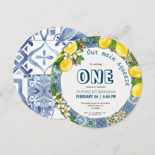 Citrus thema meisje 1e verjaardag kaart (Voorkant / Achterkant)