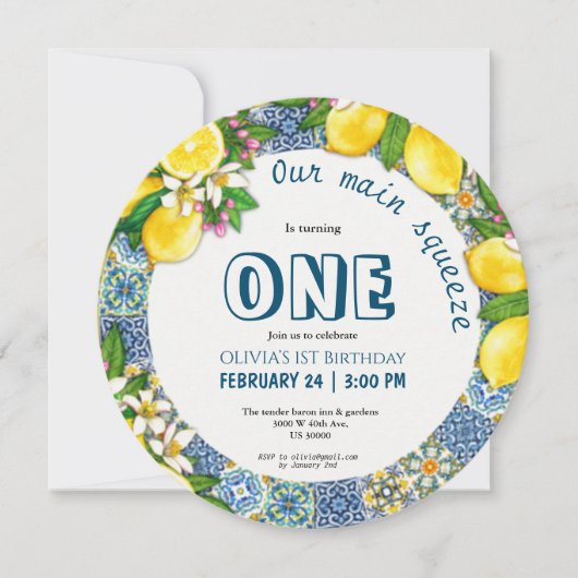 Citrus thema meisje 1e verjaardag kaart (Voorkant)