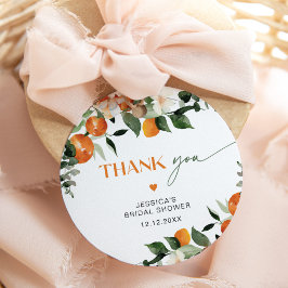 Citrus thema oranje gebladerte bruid bedankt bedankjes labels