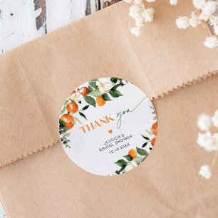 Citrus thema sinaasappels gebladerte bruid bedankt ronde sticker