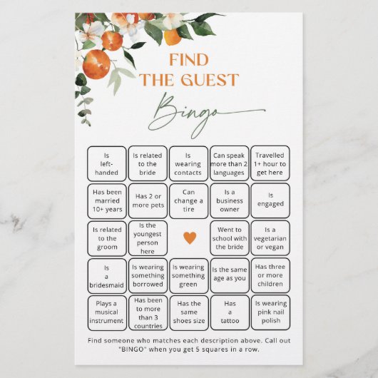 Citrus thema sinaasappels Vind het gast bingogame (Voorkant)