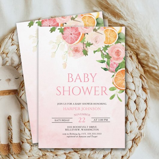 Citrus Theme Fruit Floral Baby shower Kaart