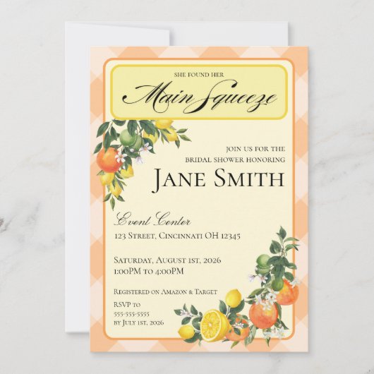 Citrus Themed Bridal Shower Invitation Kaart (Voorkant)