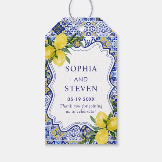 Citrus & Tile Mediterranean Wedding Celebration Cadeaulabel (Voorkant)