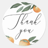 Citrus Trouw Dank Je | Elegante Script Sinaasappel Ronde Sticker (Voorkant)