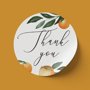 Citrus Trouw Dank Je Elegante Script Sinaasappel Ronde Sticker
