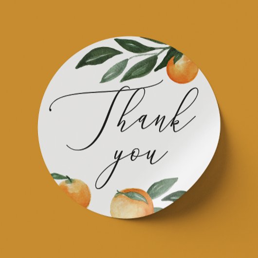 Citrus Trouw Dank Je | Elegante Script Sinaasappel Ronde Sticker