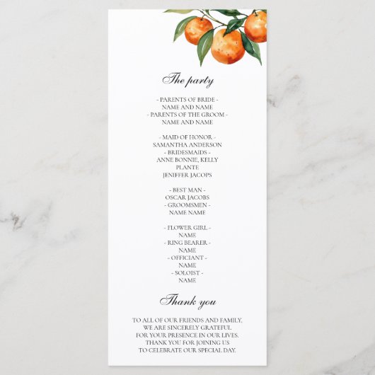 Citrus Trouwprogramma | Mediterranean Orange Menu (Achterkant)