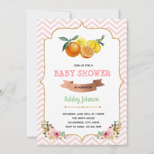 Citrus tweeling babyshower thema uitnodiging (Voorkant)