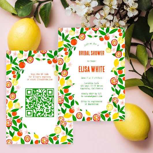 Citrus Viering Aangepaste QR Zomer BRUILOFTSDINER Kaart
