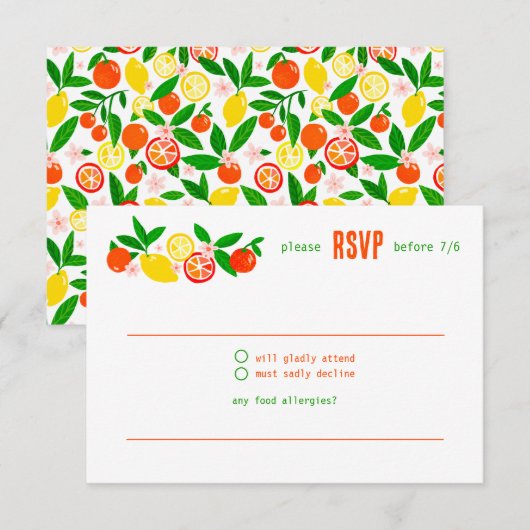 Citrus Viering Aangepaste Zomer Bruidsdouche RSVP Kaartje (Voorkant / Achterkant)
