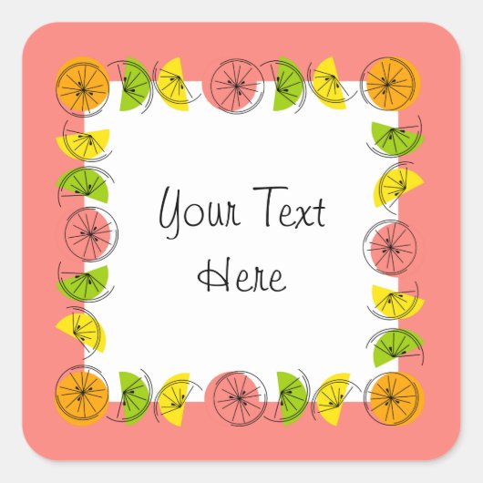 Citrus Vierkante Roze Tekst sticker vierkant (Voorkant)