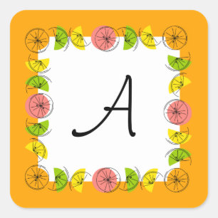 Citrus Vierkante Sinaasappel Monogram sticker vier