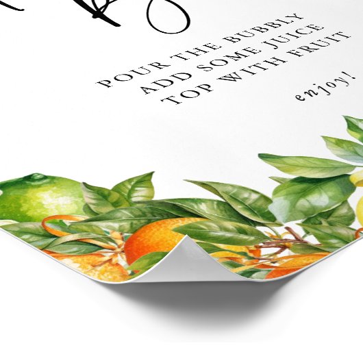 Citrus vrijgezellenfeest Mimosa Bar Teken Poster (Hoek)