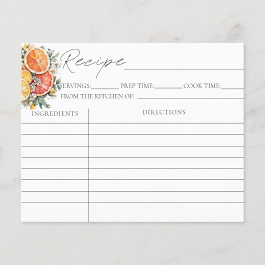 Citrus Vrijgezellenfeest Recept Kaarten (Voorkant)