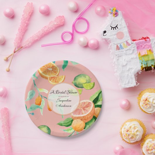 Citrus Vrijgezellenfeest Tea Party Sinaasappel Roz Papieren Bordje (Feest)