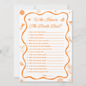 Citrus Vrijgezellenfeest Wie kent Bride Game Kaart (Voorkant)