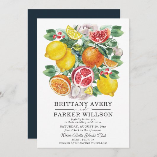 Citrus Watercolor Botanisch Huwelijk Kaart (Voorkant / Achterkant)