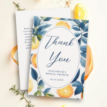 Citrus Watercolor Modern Blau Sinaasappel Bruidsdo