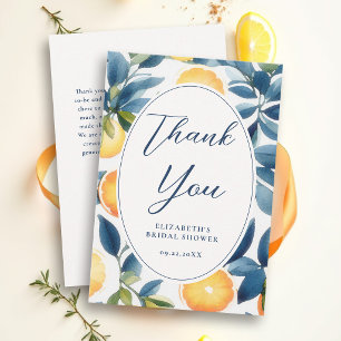 Citrus Watercolor Modern Blau Sinaasappel Bruidsdo Bedankkaart