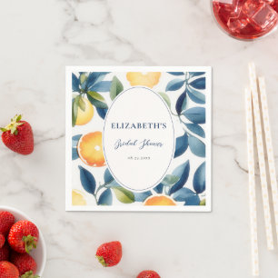 Citrus Watercolor Modern Blau Sinaasappel Bruidsdo Servet
