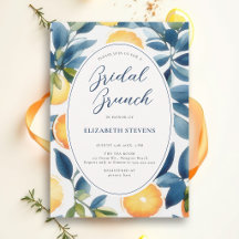 Citrus Watercolor Moderne Blauwe Oranje Bruidsborr